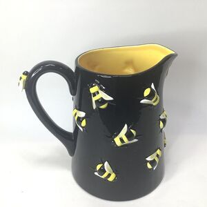 Vintage Department 56 BUZZ Bumble Bee Black Ceramic Pitcher‎ 8" tall